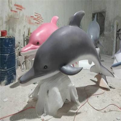 海洋公园玻璃钢景观小品雕塑卡通海豚带浪花创意造型